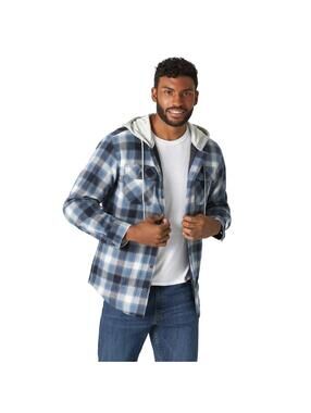 Wrangler Hooded Flannel Jacket Mens M Plaid Lined Shirt Jacket
